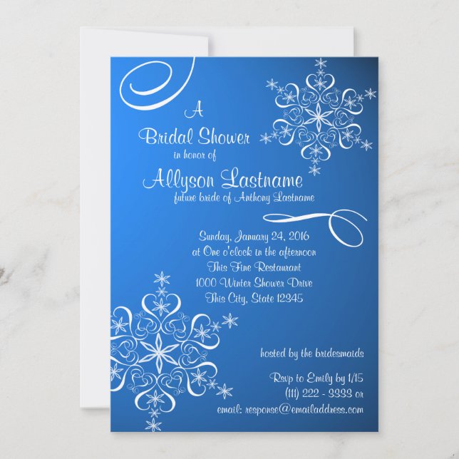 Invitación Ducha de novia azul Snowflake (Anverso)