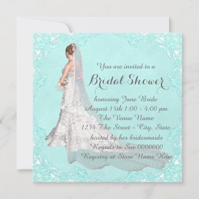 Invitación Ducha de Novia Azul Turquesa (Anverso)