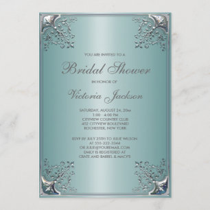 Invitación Ducha de Novia Azul Turquesa Preciosa