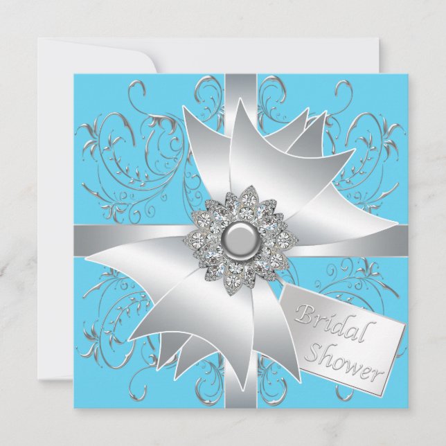 Invitación Ducha de novia azul Verde azulada de diamante de c (Anverso)
