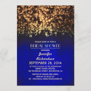 Invitación ducha de novia azul y dorada