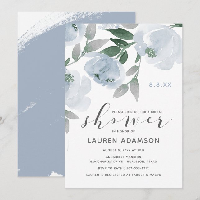 Invitación Ducha de novia azul y gris turbio (Anverso / Reverso)