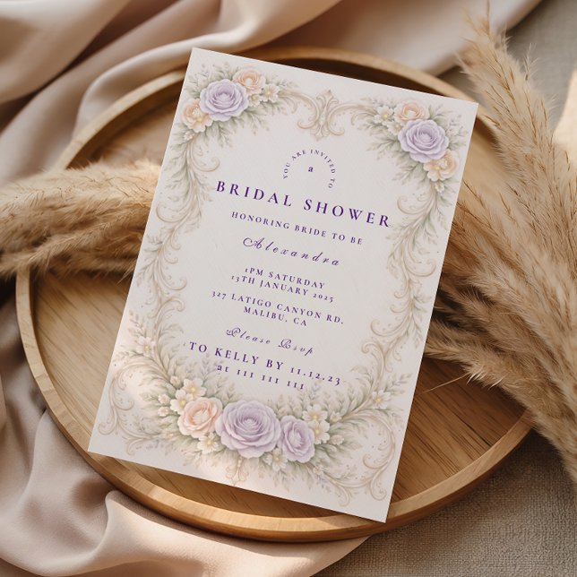 Invitación Ducha de Novia Barroca Rosa Lavanda (Subido por el creador)