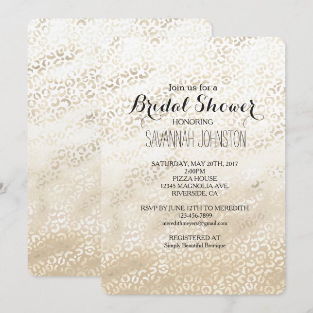 Invitación Ducha de novia beige de crema de caqui con leopard (Anverso / Reverso)