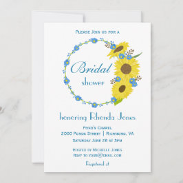 Invitación Ducha de novia Belleza Girasol Azul y Blanco