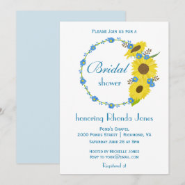 Invitación Ducha de novia Belleza Girasol Azul y Blanco