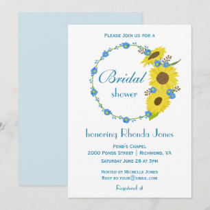 Invitación Ducha de novia Belleza Girasol Azul y Blanco