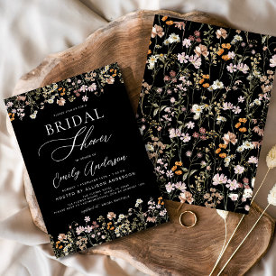 Invitación Ducha de novia Black Boho Wildflower