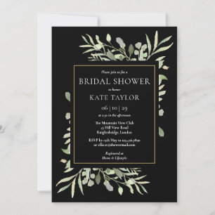 Invitación Ducha de Novia Black Gold Acuarela Verde