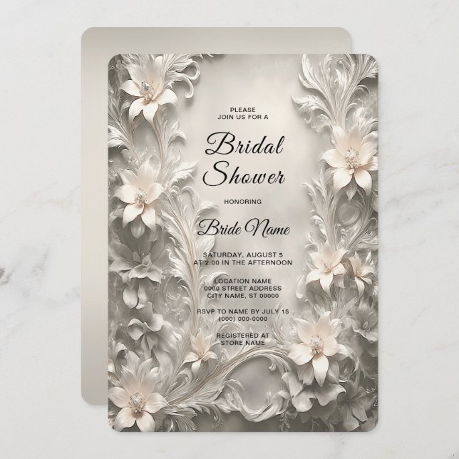 Invitación Ducha de novia blanca floral (Anverso / Reverso)