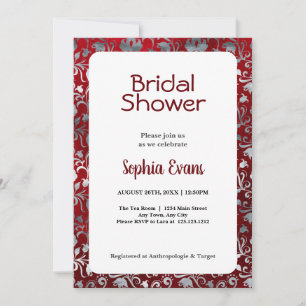 Invitación Ducha de novia blanca floral negra y plateada