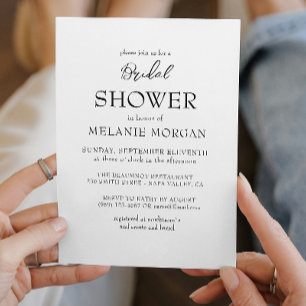 Invitación Ducha de novia blanca simple y elegante