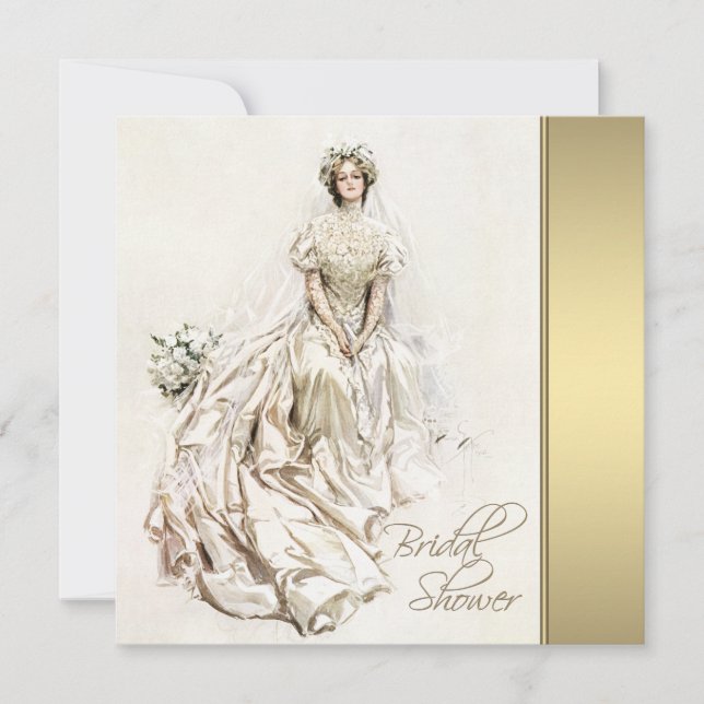 Invitación Ducha de novia blanca y dorada (Anverso)