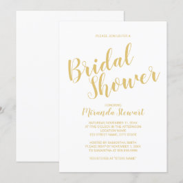 Invitación Ducha de novia blanca y dorada con guión moderno