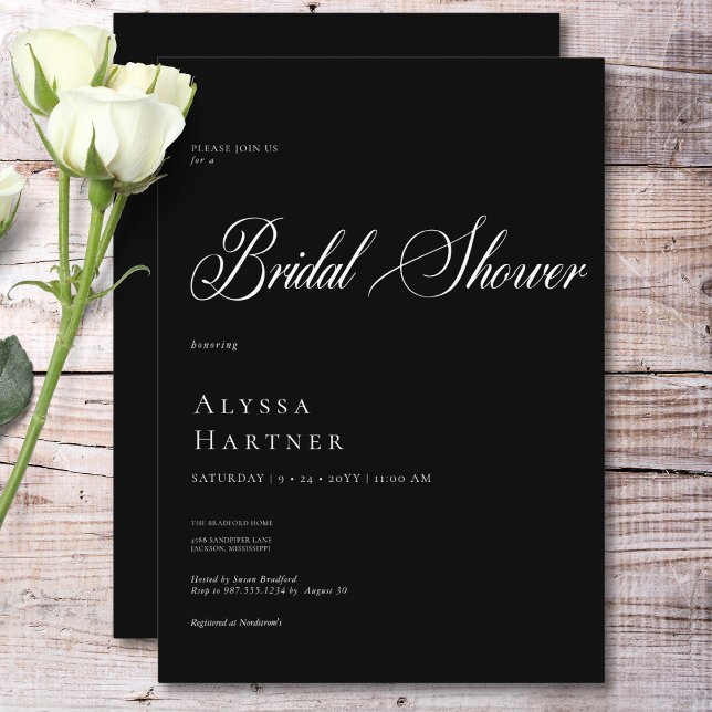 Invitación Ducha de novia blanca y negra de estilo minimalist (Minimal Classic Black & White Bridal Shower Invitation)