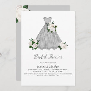 Invitación Ducha de novia blanca y plateada en bonito