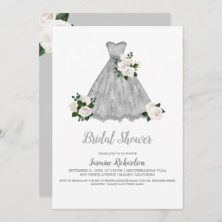 Invitación Ducha de novia blanca y plateada en bonito