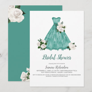 Invitación Ducha de novia blanca y Verde azulada