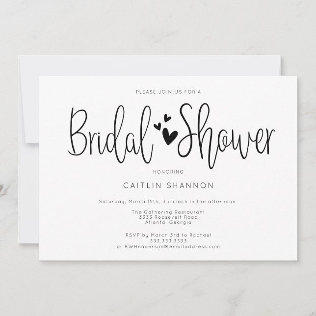 Invitación Ducha de novia Blanco negro simple (Anverso)
