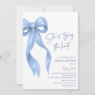 Invitación Ducha de novia Blue Bow She's Tying the Knot