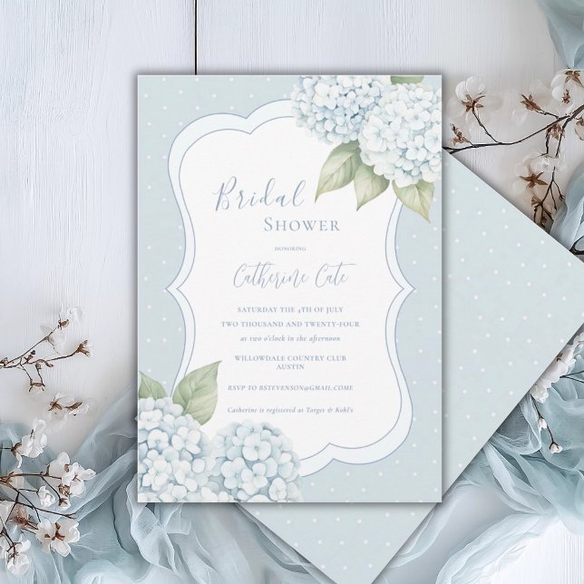 Invitación Ducha de Novia Blue Floral Hydrangea Azul de Lunar (Subido por el creador)