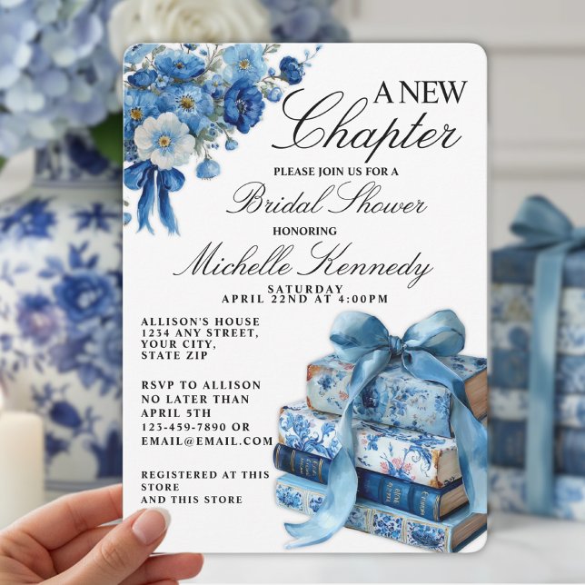 Invitación Ducha de Novia Blue Floral Un Nuevo Capítulo  (Subido por el creador)