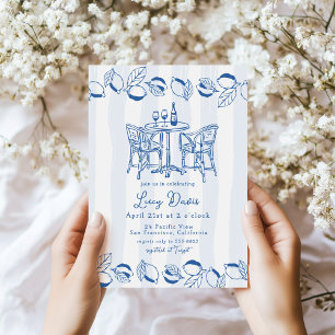 Invitación Ducha de novia Blue Italian Bistro Lemon Stripe