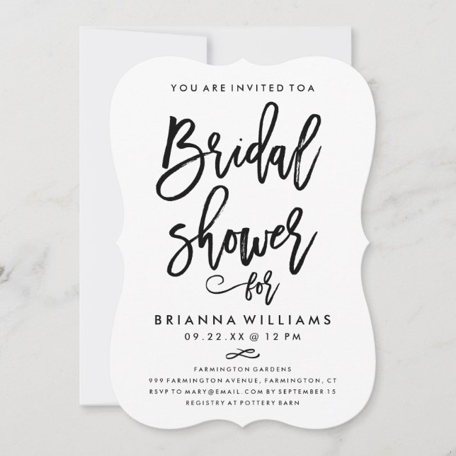 Invitación Ducha de novia Boda a mano y con letra de moda (Anverso)