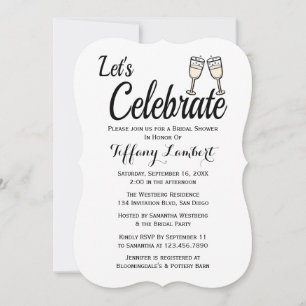 Invitación Ducha de novia Boda blanco negro Champaña de vidri