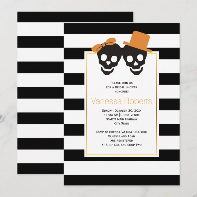 Invitación Ducha de novia boda de Halloween pareja de cráneo (Anverso / Reverso)