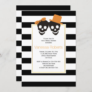 Invitación Ducha de novia boda de Halloween pareja de cráneo