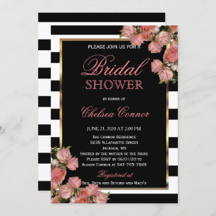 Invitación Ducha de novia - Boda Rosa de oro negro y blanco