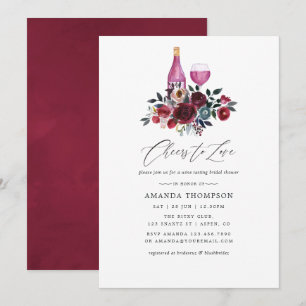 Invitación Ducha de Novia Bohemia Burgundy y Cata de Vino Azu