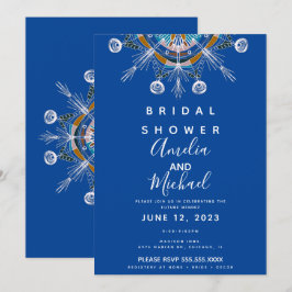 Invitación Ducha de Novia Bohemiana Moderna Mandala Azul Most