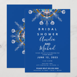 Invitación Ducha de Novia Bohemiana Moderna Mandala Azul Most