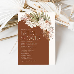Invitación Ducha de Novia Bohemio Terracota Floral Plumas