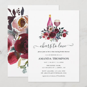 Invitación Ducha de novia Boho Borgoña y Azul Marino Cata de 