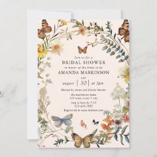 Invitación Ducha de Novia Boho Flor Silvestre y Mariposa