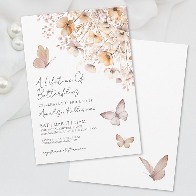 Invitación Ducha de Novia Boho Flores Silvestres Mariposas (Butterfly Wildflowers Bridal Shower Invitation)