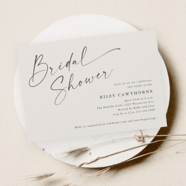 Invitación Ducha de Novia Boho Marfil con Letra Moderna (Modern script boho bridal shower invitation.)