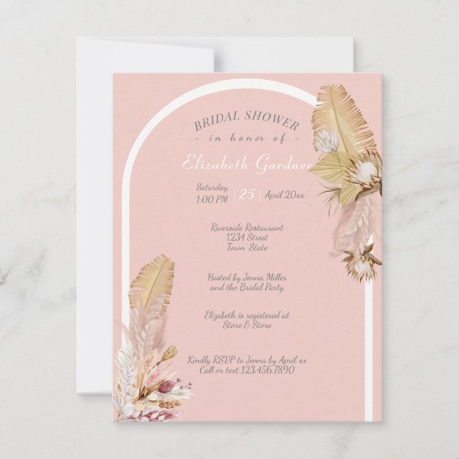 Invitación Ducha de Novia Boho Palmas Secas & Hierba Pompas (Anverso)