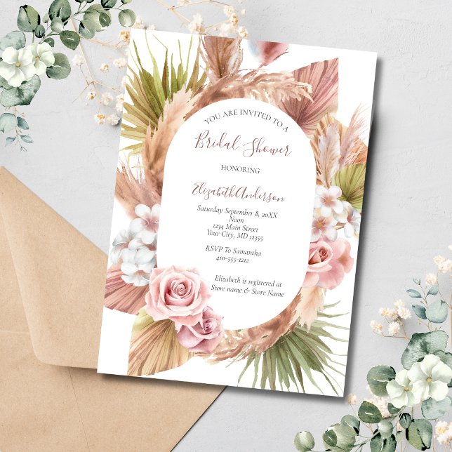 Invitación Ducha de Novia Boho Pampas Grass Rosa Rosa (Subido por el creador)