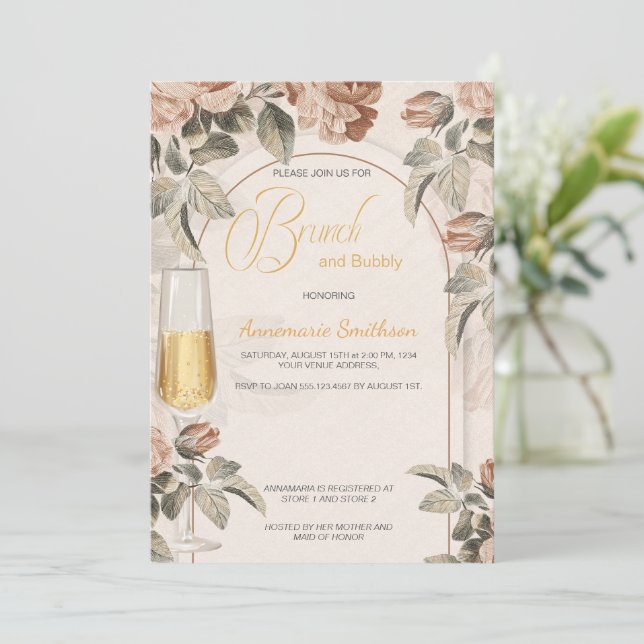 Invitación Ducha de Novia Boho Terracotta Brunch Bubbly | (Anverso de pie)