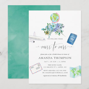 Invitación Ducha de Novia Boho Verde Menta y Azul Señorita a