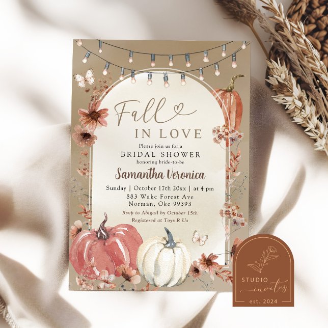 Invitación Ducha de Novia Boho Wildflower Pumpkin Fall In Lov (Subido por el creador)