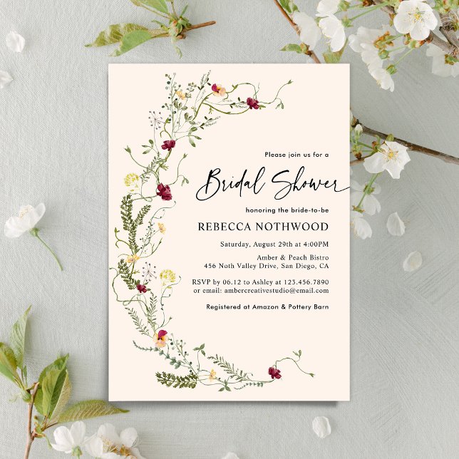Invitación Ducha de novia Boho Wreath Wildflower minimalista (Subido por el creador)