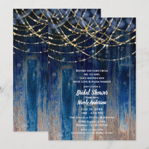 Invitación Ducha de Novia Bokeh de Madera de Granero Costero 