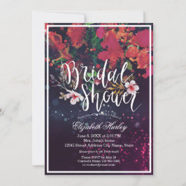 Invitación Ducha de novia Borgoña Rojo Floral Purple Luces