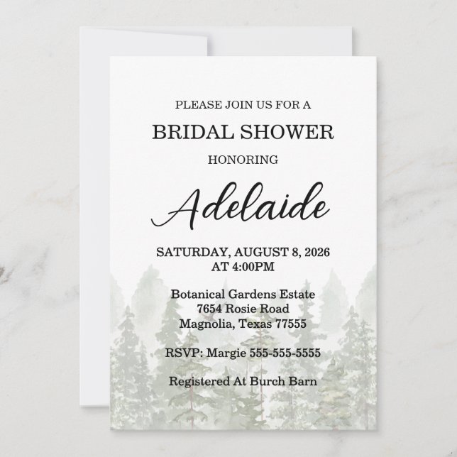 Invitación Ducha de Novia Bosque Rústico Forestal Verde (Anverso)
