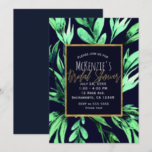 Invitación Ducha de Novia Botánica con Acuarela Verde y Azul